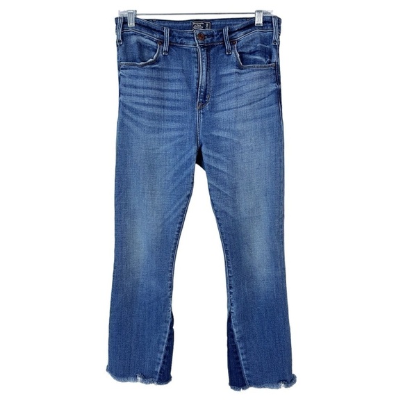 Abercrombie & Fitch Simone High Rise Ankle Flare Frayed Hem Blue Jeans 28 - Picture 1 of 16